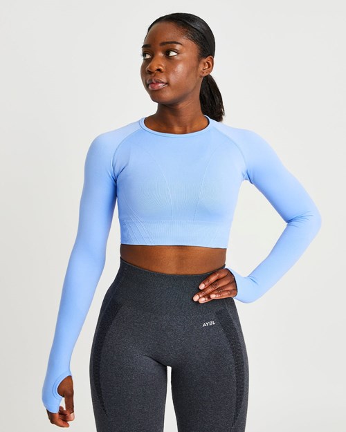 AYBL Balance V2 Seamless Long Sleeve Crop Top Niebieskie | 259384-HBG