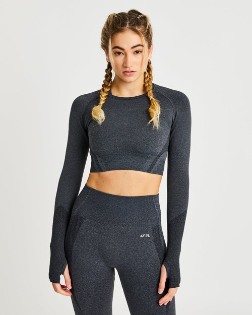 AYBL Balance V2 Seamless Long Sleeve Crop Top Czarne | 281470-SPZ