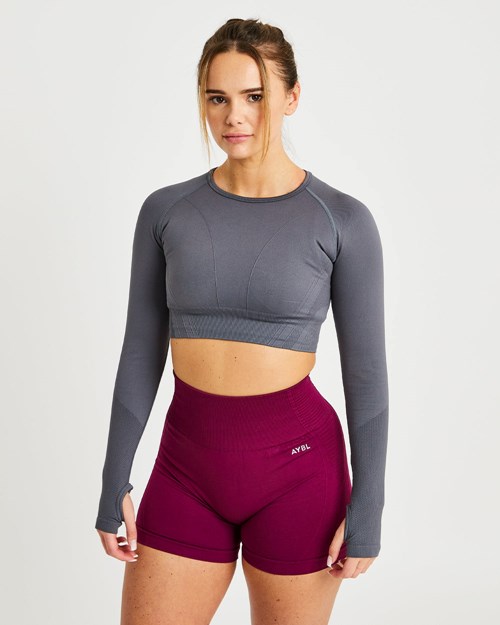 AYBL Balance V2 Seamless Long Sleeve Crop Top Szare | 436178-PGC