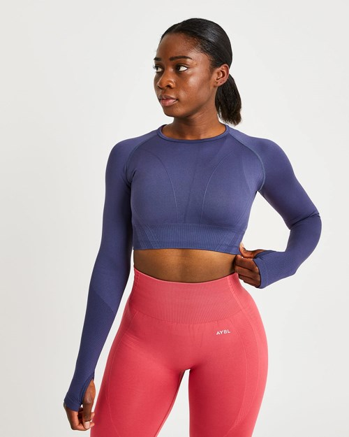 AYBL Balance V2 Seamless Long Sleeve Crop Top Granatowe Niebieskie | 456028-PKJ