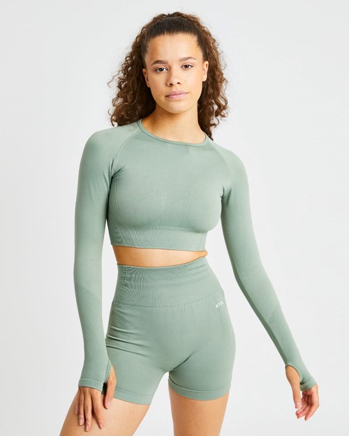 AYBL Balance V2 Seamless Long Sleeve Crop Top Oliwkowe Zielone | 463021-XCG