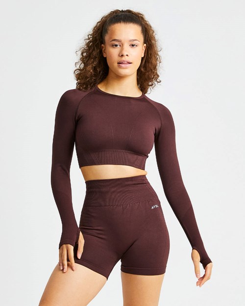 AYBL Balance V2 Seamless Long Sleeve Crop Top Czekolada Brązowe | 517293-PDZ