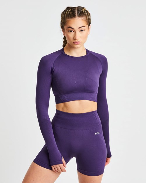 AYBL Balance V2 Seamless Long Sleeve Crop Top Fioletowe | 527968-WUI