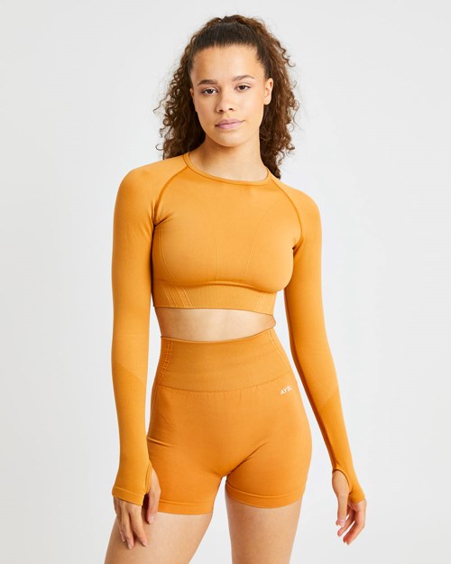 AYBL Balance V2 Seamless Long Sleeve Crop Top Pomarańczowe | 742610-FXT