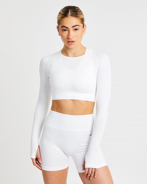 AYBL Balance V2 Seamless Long Sleeve Crop Top Białe | 798541-EIO