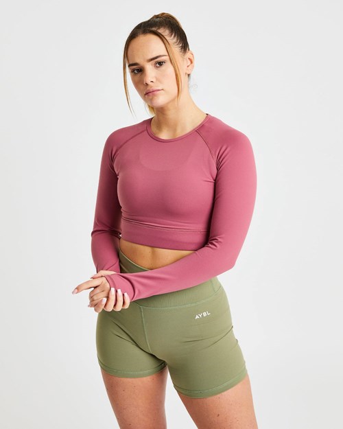 AYBL Core Long Sleeve Crop Top Czerwone | 781043-WXM