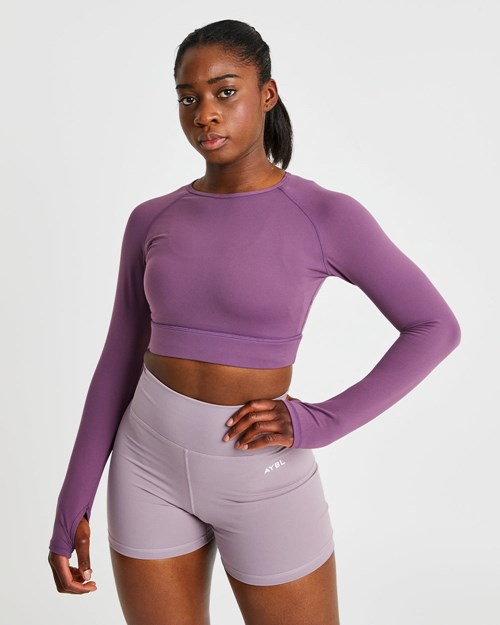 AYBL Core Long Sleeve Crop Top Fioletowe | 035697-QAL