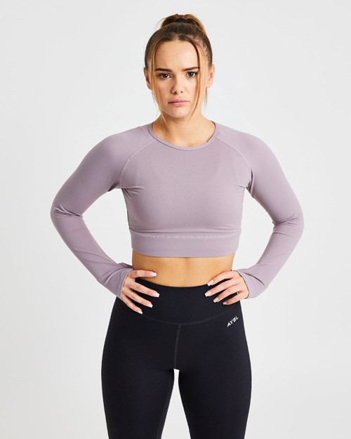 AYBL Core Long Sleeve Crop Top Lawenda | 395481-QTZ