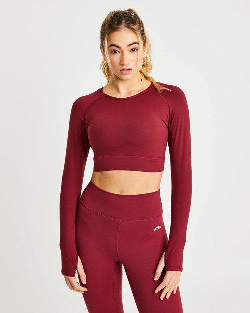 AYBL Core Long Sleeve Crop Top Mauve Wine | 562378-NPU