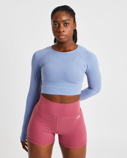 AYBL Core Long Sleeve Crop Top Niebieskie | 402965-AKP