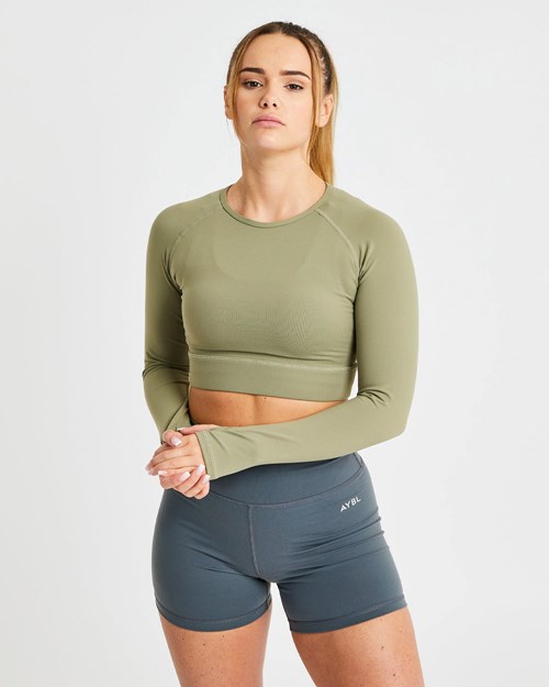 AYBL Core Long Sleeve Crop Top Oliwkowe | 083961-XZE