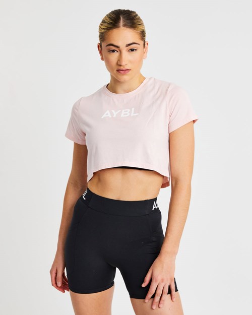 AYBL Crop T Shirt Różowe | 460318-ELK