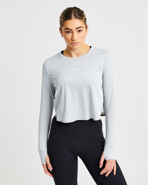 AYBL Define Long Sleeve Crop T Szare | 250714-KSY