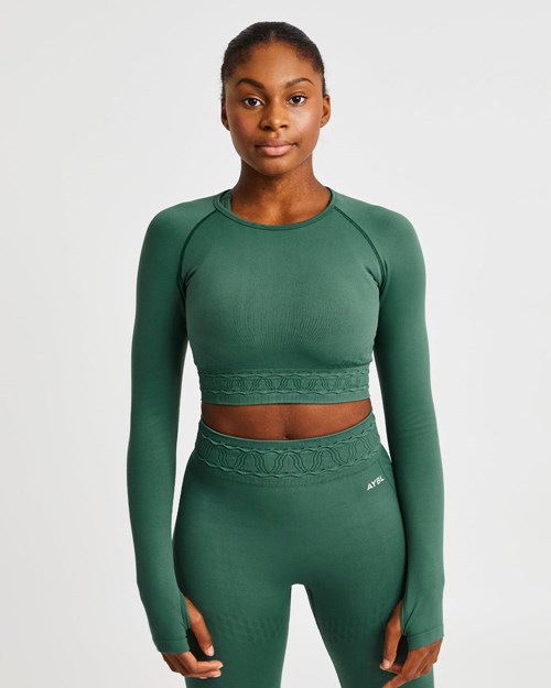 AYBL Elevate Seamless Long Sleeve Crop Top Zielone | 309456-PDW