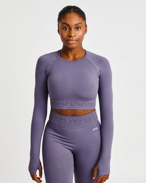 AYBL Elevate Seamless Long Sleeve Crop Top Fioletowe | 638097-ZHE