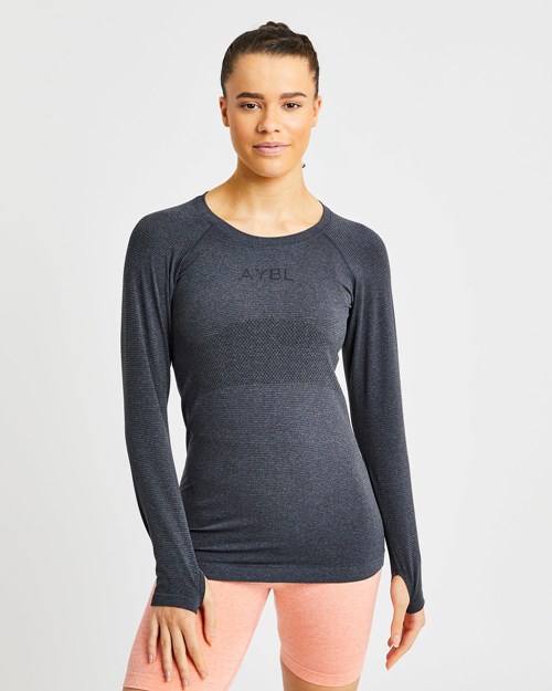 AYBL Embrace Seamless Long Sleeve T Shirt Czarne | 462385-KNP