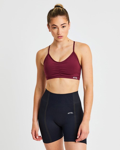 AYBL Essential Ruched Sports Bra Bordowe | 325718-OWH