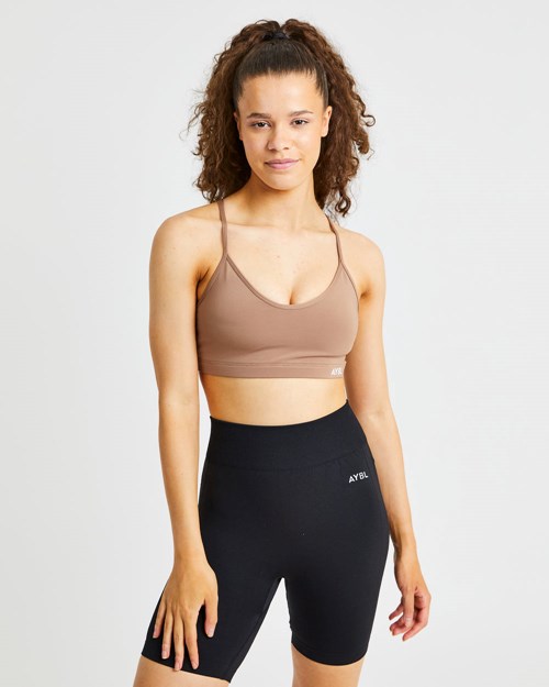 AYBL Essential V Neck Sports Bra Brązowe | 290865-IMD