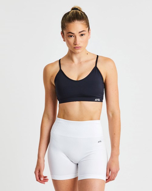 AYBL Essential V Neck Sports Bra Czarne | 594638-DHG