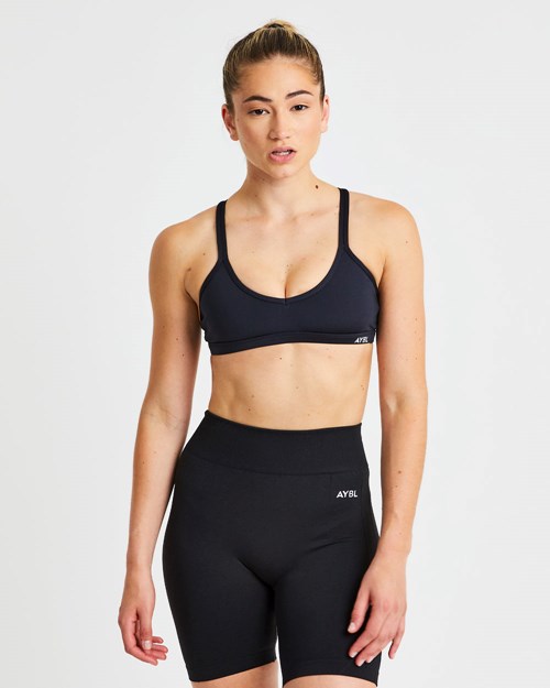 AYBL Essential Z Paskami Sports Bra Czarne | 168374-UWZ