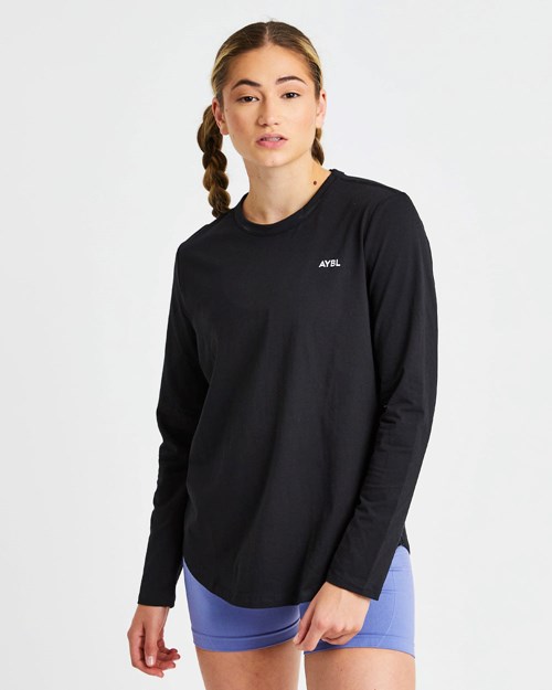 AYBL Everyday Oversized Long Sleeve T Shirt Czarne | 950738-IGS