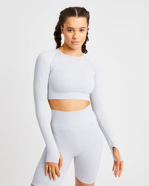 AYBL Evolve Animal Seamless Long Sleeve Crop Top Głęboka Szare | 105742-WQN