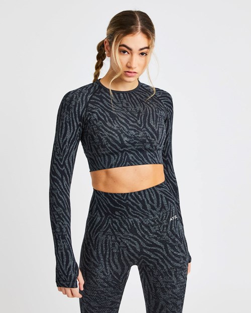 AYBL Evolve Animal Seamless Long Sleeve Crop Top Czarne | 285410-INZ