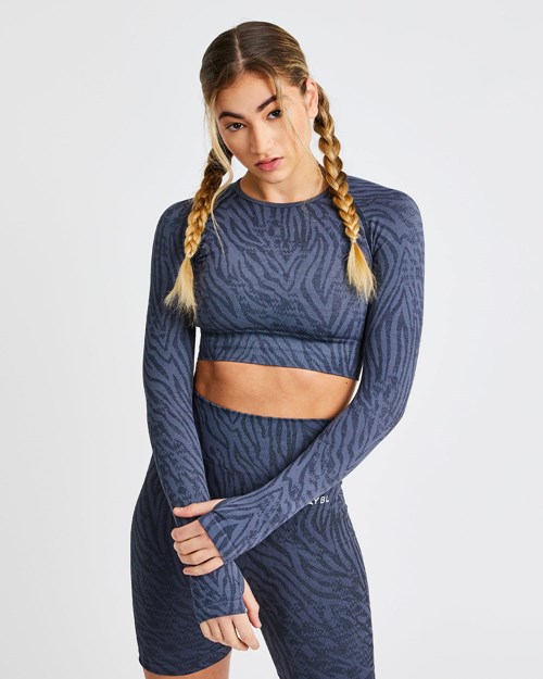 AYBL Evolve Animal Seamless Long Sleeve Crop Top Niebieskie | 648057-INY