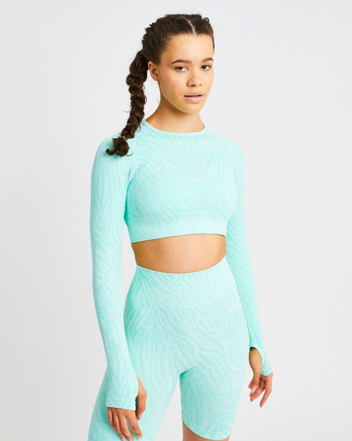 AYBL Evolve Animal Seamless Long Sleeve Crop Top Mięta Zielone | 895647-PCF