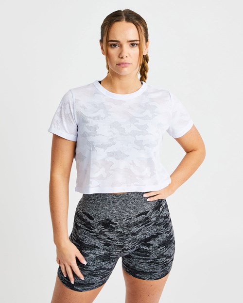 AYBL Evolve Camo Crop T Shirt Białe | 019357-ZEM