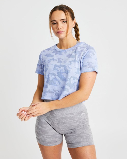 AYBL Evolve Camo Crop T Shirt Niebieskie | 187592-MIY