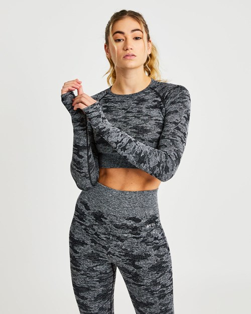 AYBL Evolve Camo Seamless Long Sleeve Crop Top Czarne | 347286-OCY