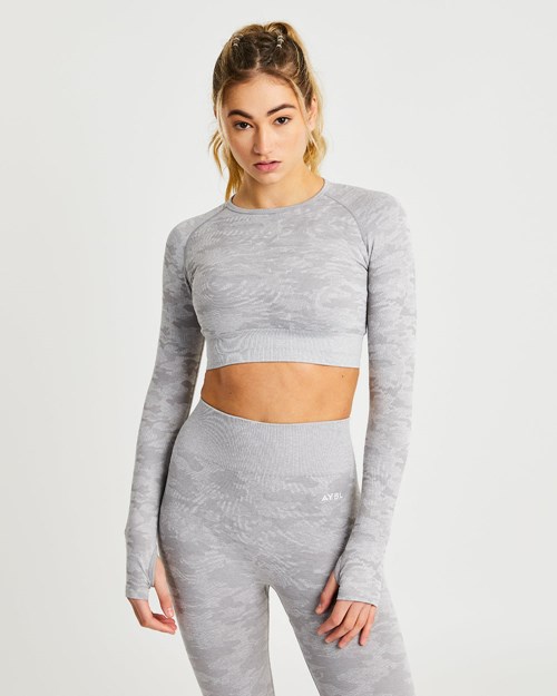 AYBL Evolve Camo Seamless Long Sleeve Crop Top Szare | 387426-MTY