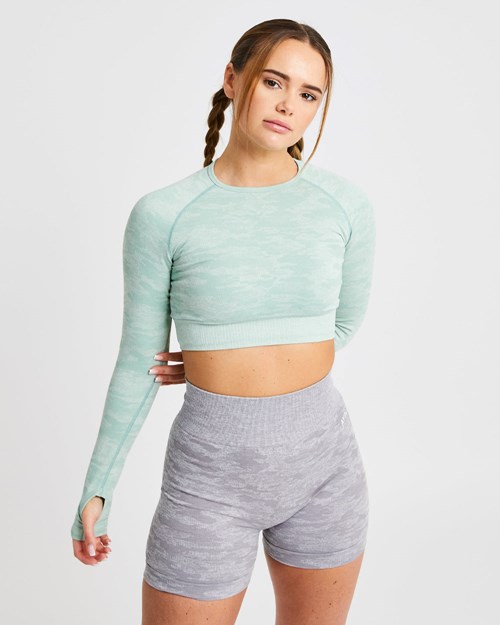 AYBL Evolve Camo Seamless Long Sleeve Crop Top Zielone | 715203-ORS