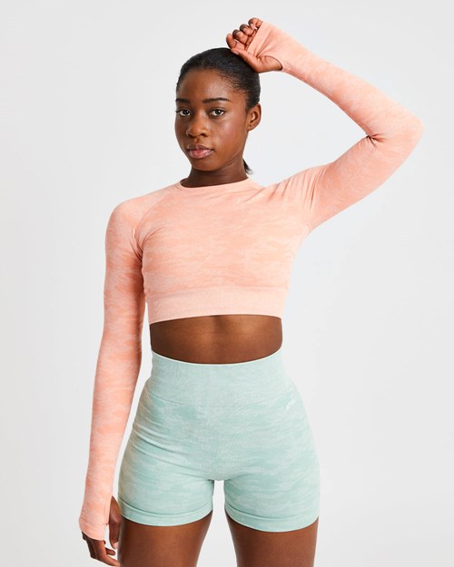 AYBL Evolve Camo Seamless Long Sleeve Crop Top Peach | 796851-NBQ