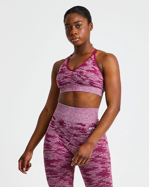 AYBL Evolve Camo Seamless Sports Bra Bordowe | 843795-IQJ