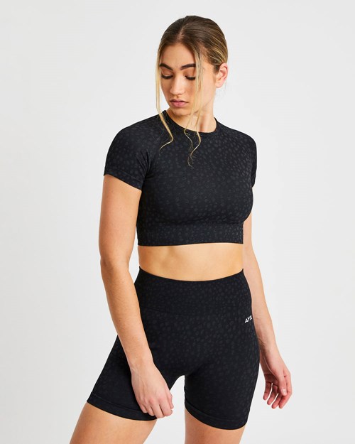 AYBL Evolve Speckle Seamless Crop Top Czarne | 562714-FDT