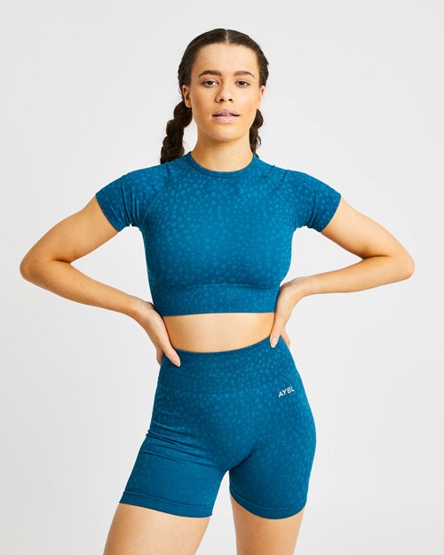 AYBL Evolve Speckle Seamless Crop Top Teal | 723895-LUX