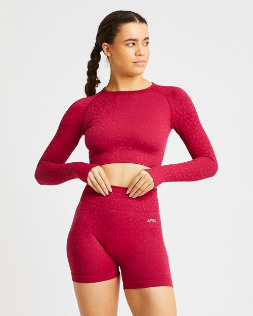 AYBL Evolve Speckle Seamless Long Sleeve Crop Top Raspberry | 062384-HBQ