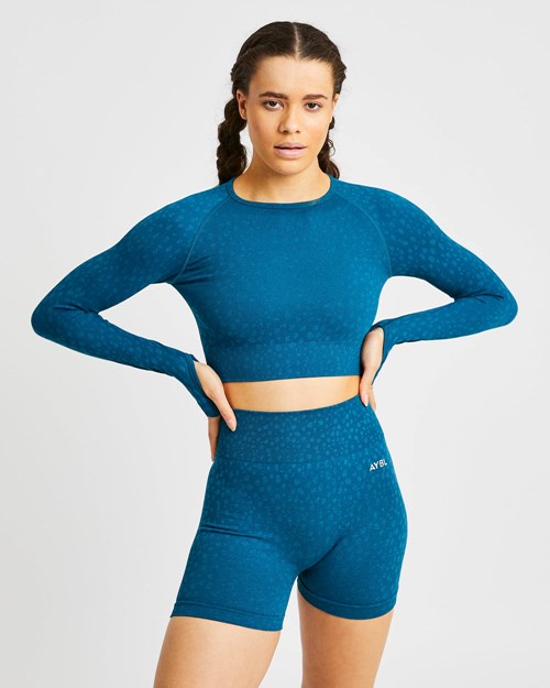 AYBL Evolve Speckle Seamless Long Sleeve Crop Top Teal | 098275-SKD