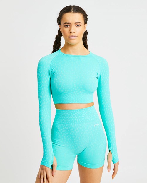 AYBL Evolve Speckle Seamless Long Sleeve Crop Top Zielone | 408162-UCN