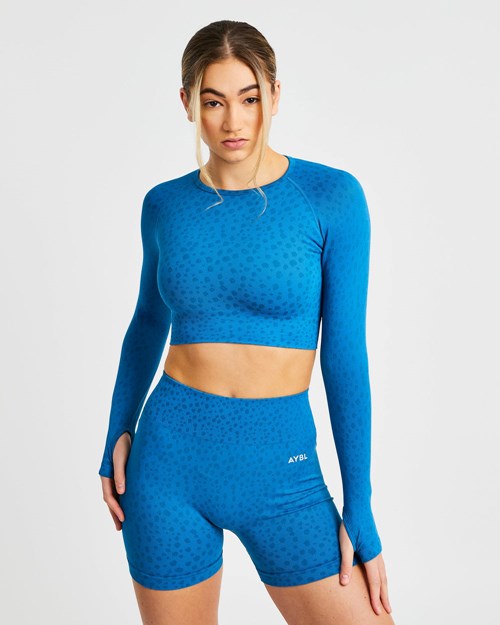 AYBL Evolve Speckle Seamless Long Sleeve Crop Top Niebieskie | 642918-WEA