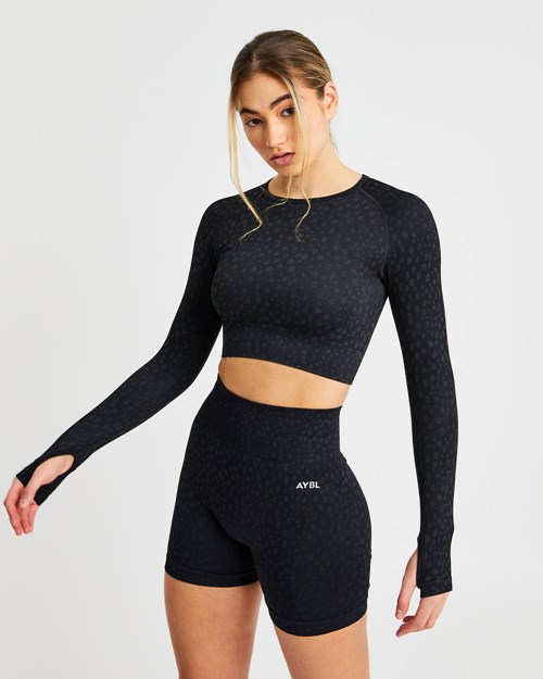 AYBL Evolve Speckle Seamless Long Sleeve Crop Top Czarne | 758169-XYS