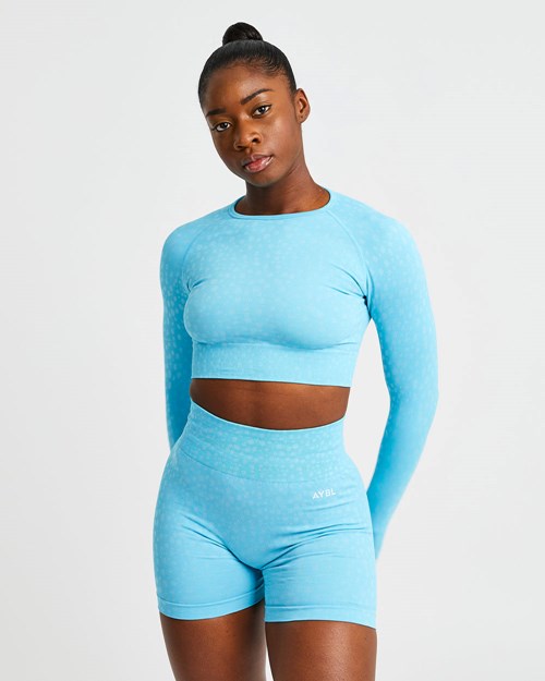 AYBL Evolve Speckle Seamless Long Sleeve Crop Top Głęboka Niebieskie | 812507-WBN