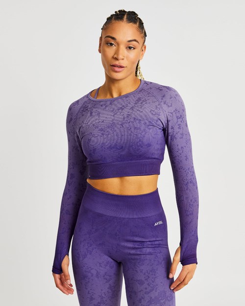 AYBL Flare Seamless Long Sleeve Crop Top Fioletowe | 531902-IGO