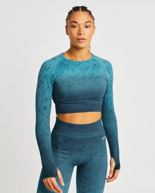 AYBL Flare Seamless Long Sleeve Crop Top Teal | 760358-NXC