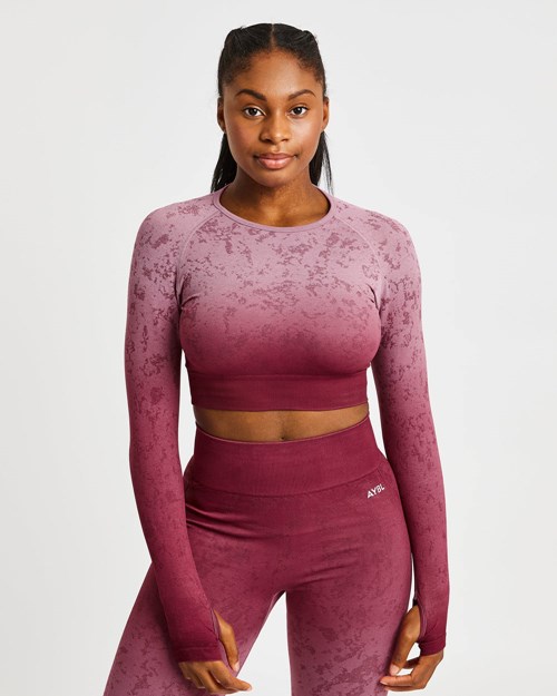 AYBL Flare Seamless Long Sleeve Crop Top Plum | 810453-YMG