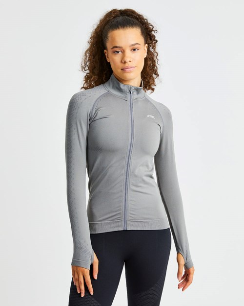 AYBL Ignite Seamless Zip Jacket Szare | 294678-ZBT