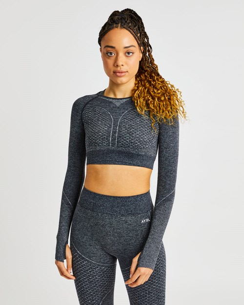 AYBL Impact Seamless Long Sleeve Crop Top Czarne | 027915-PYO