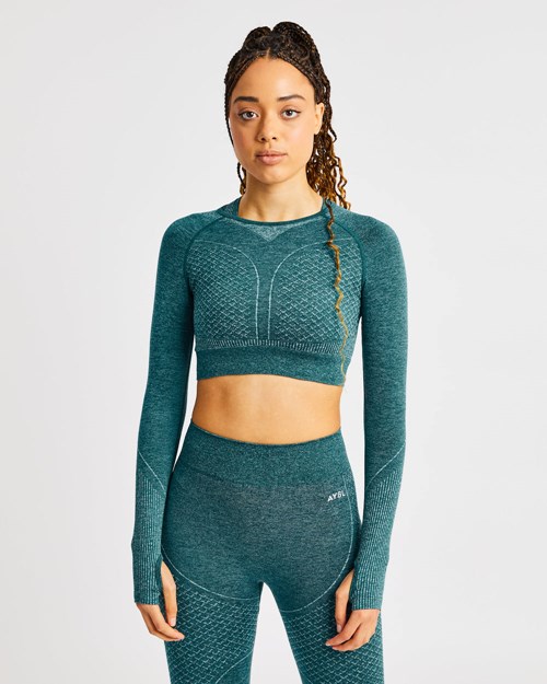 AYBL Impact Seamless Long Sleeve Crop Top Zielone | 537416-TXS